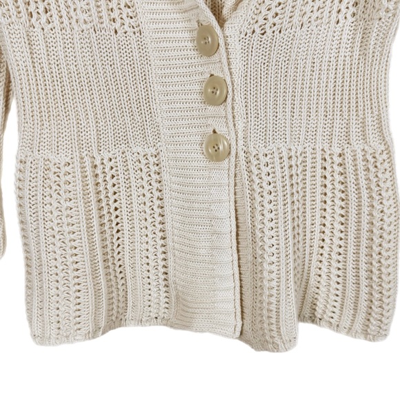 Eddie Bauer 100% Cotton Cozy 3 Button Cardigan L (Fits Like M) Ecru Neutral - Picture 5 of 10